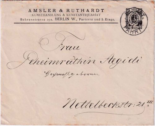 Berlin - Paketfahrt 3 Pfg. Ziffer Ganzsache/Brief Zudruck Amsler & Ruthardt 1893