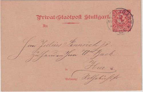 Stuttgart - Privatstadtpost 2 Pfg. Ganzsache/Karte 2. Feb 88