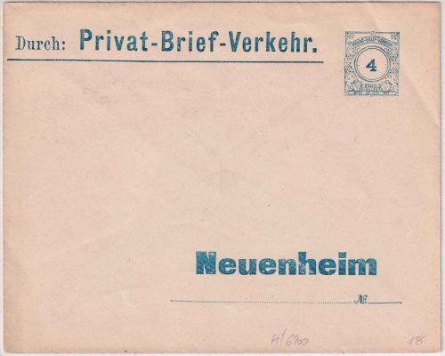 Heidelberg - Privat-Briefverkehr 4 Pfg. Ganzsache/Brief Zudruck n. Neuenheim