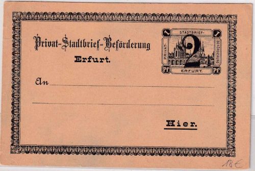 Erfurt - Stadtbrief-Beförderung 2/1 Pfg. Überdruck Ganzsache/Karte ungebraucht
