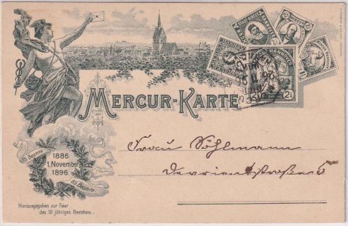 Hannover - 2 1/2 Pfg. grün Ganzsache Mercur-Karte 10 Jahre 1886-1896 26.11.96