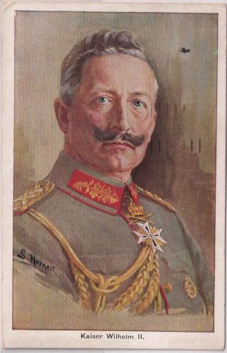 Preussen - Kaiser Wilhelm II. Uniform farb. Künstler-AK gelaufen 1915