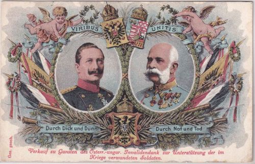 Preussen/Österreich - Kaiser Wilhelm II. Kaiser Franz-Joseph farb. AK 1914