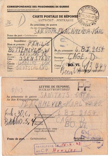 All.Bes./Belgien - Lager BOVI (Erbisoeul) Kriegsgefangenenkarte/-brief 1947