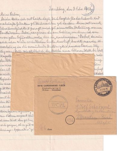 BRD - Landsberg (Lech) 7.2.52 portofreie Haftsache/Kriegsverbrecher O. Rothaug