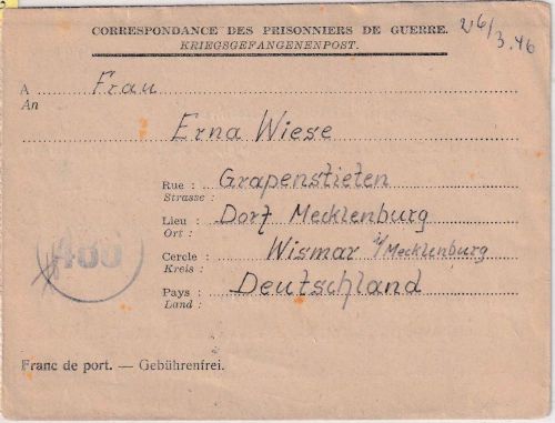 All.Bes./Belgien - Lager LB IV (Winterslag) Kriegsgefangenenbrief 20.2.46