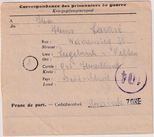 All.Bes./Belgien - Lager LB IV (Winterslag) Kriegsgefangenenbrief 22.3.47
