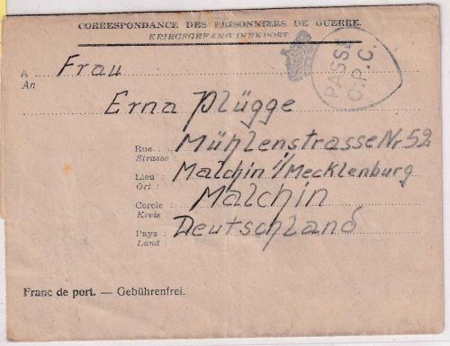 All.Bes./Belgien - Lager BOII (Hensies) Kriegsgefangenenbrief n. Malchin 5.5.46