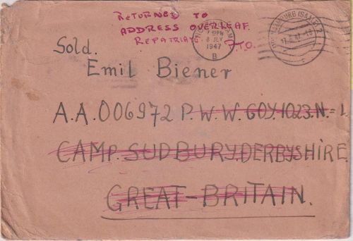 All.Bes./England - Naumburg 17.6.47 Kriegsgefangenenbrief n. Camp Sudbury Retour