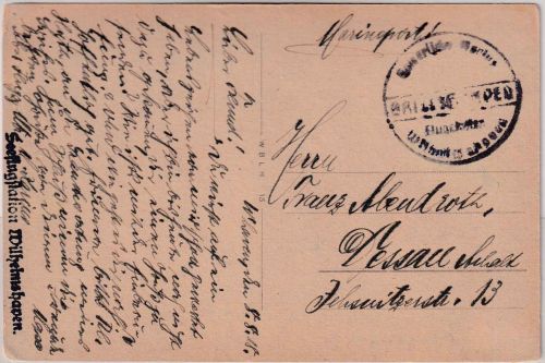 DR - Seeflugstation Wilhelmshaven Feldpostkarte n. Dessau 8.8.18