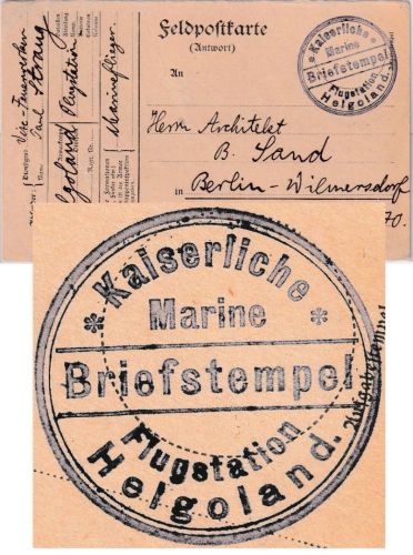 DR - Flugstation Helgoland Kais. Marine Feldpostkarte n. Berlin 11.7.15
