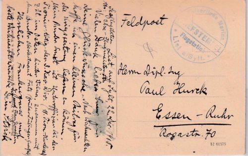 DR - Flugstation List a. Sylt Kais. Marine Feldpostkarte n. Essen 22.12.15