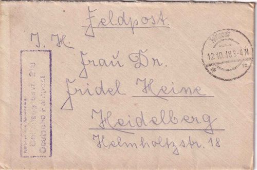 Bayern - Bayer. Ballonzug 218 (Thenorgnes/Ardennen) Feldpostbrief 12.10.18