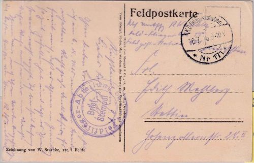 DR - Feldflieger-Abteilung No. 55/K.D.Fp.Stat. Nr. 171 Feldpostkarte 10.7.16