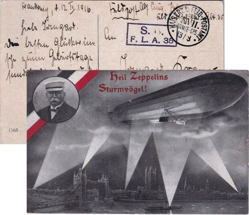 DR - Feldluftschiffer FLA 35/XVII. Armeekorps Feldpostkarte n. Minden 13.3.16