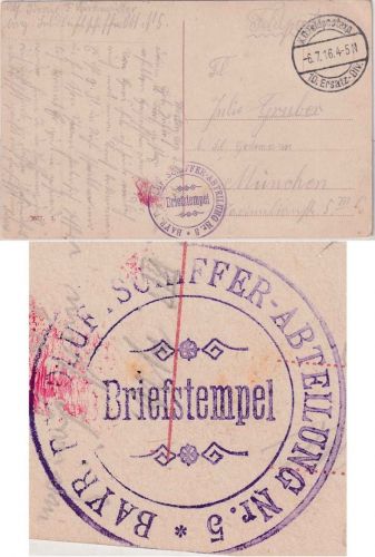 DR/Bayern - Bayr. Feldluftschiffer-Abteilung Nr. 5 Feldpostkarte 6.7.16