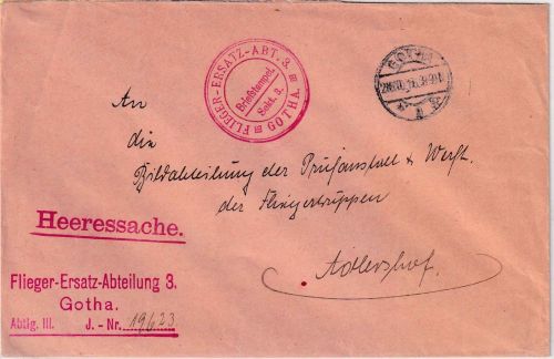 DR - Flieger-Ersatz-Abteilung 3 Heeressache Gotha - Berlin 20.10.16