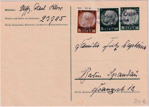 Gen. Gouv. - 12 Gr/6 Pfg. Hindenburg Ganzsache/Überdruck + Zusatz Kozienice 1940