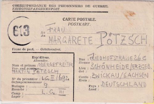 All.Bes./Belgien - Lager LG III (Jemeppe) Kriegsgefangenenkarte 24.1.46