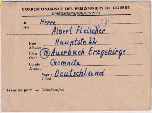 All.Bes./Belgien - Lager CE II (Ressaix) Kriegsgefangenenbrief 7.12.46