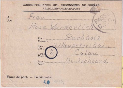 All.Bes./Belgien - Lager CH II (Marchienne) Kriegsgefangenenbrief 5.7.46