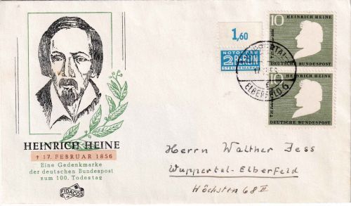 BRD - 2x10 Pfg. Heinrich Heine + Notopfer/Oberrand Schmuck-FDC/Ortsbrief