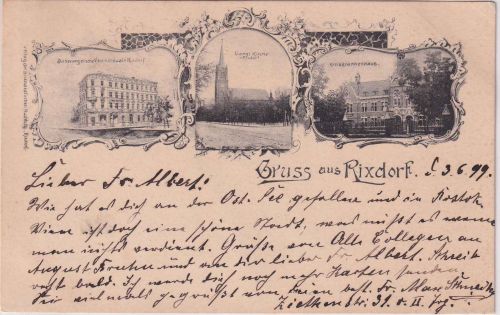 Berlin - Rixdorf ev. Vereinshaus, Kreiskrankenhaus etc. sw-Mehrbild-AK 1899