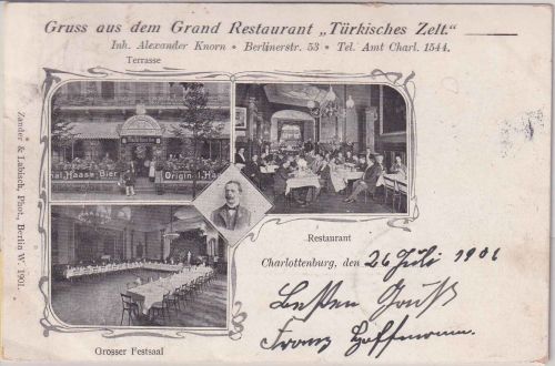 Berlin - Charlottenburg Restaurant "Türkisches Zelt" sw-Mehrbild-AK 1906