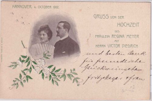NRW - Hannover Hochzeits-Präge-AK Meyer/Diedrich gelaufen 1902
