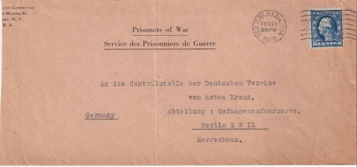 USA - 5 C. Washington Kriegsgefangenenbrief New York - Berlin 1916