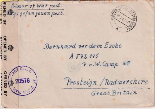 All.Bes. - Kloster Oesede 20.1.47 Kriegsgefangenenbrief n. ENGLAND (Presteign)