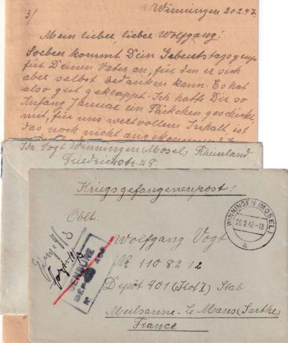 All.Bes./Frankreich - Winningen 20.2.47 Kriegsgefangenenbrief ins Lager 401