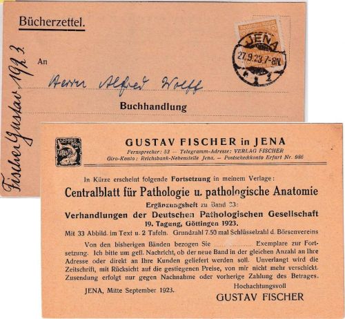 DR-Infla - 50 Tsd. Ziffer Bücherzettel Jena - Heidelberg 27.9.23