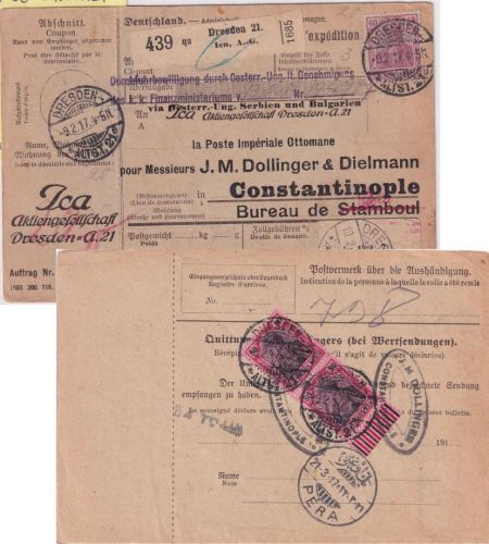 DR - 2x80+60 Pfg. Germania Paketkarte (Selbstbucher) i.d. TÜRKEI Dresden 9.2.17