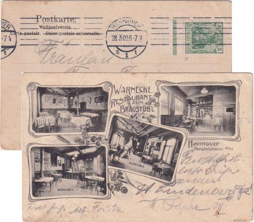 DR - 5 Pfg. Germania b-Farbe Unterrand AK (Restaurant) Hannover - Eldagsen 1909