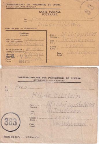 All.Bes./Belgien - Lager LB V (Waterschei) 2 Kriegsgefangenenbelege 1946