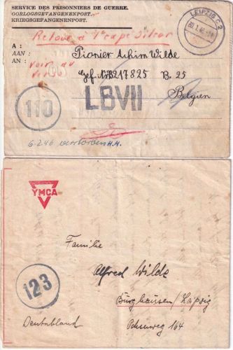 All.Bes./Belgien - Leipzig/Lager LB VII (Eisden) 2 Kriegsgefangenenbriefe 1946