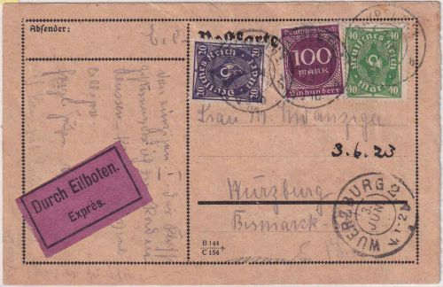 DR-Infla - 40 M. Posthorn u.a. Eilkarte Bayreuth - Würzburg 2.6.23
