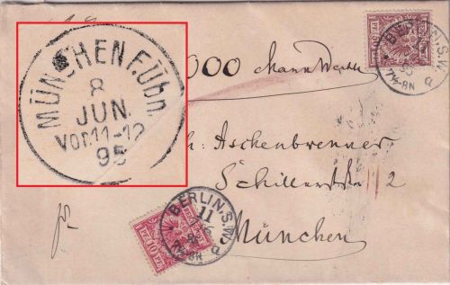 DR - 50+10 Pfg. K/A Wertbrief (1.000 M.) Berlin SW 11 - München 1895