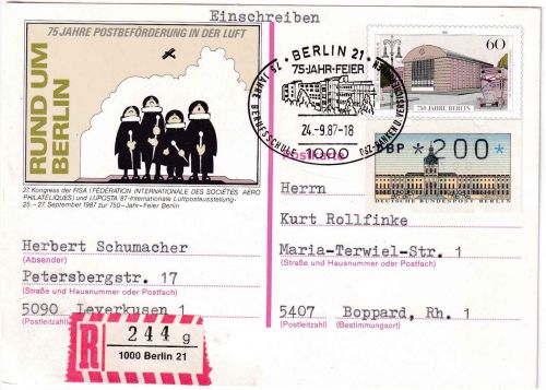 Berlin - 60 Pfg. Sonderganzsache+Zusatz Einschreibekarte SST Berlin 21 - 24.9.87
