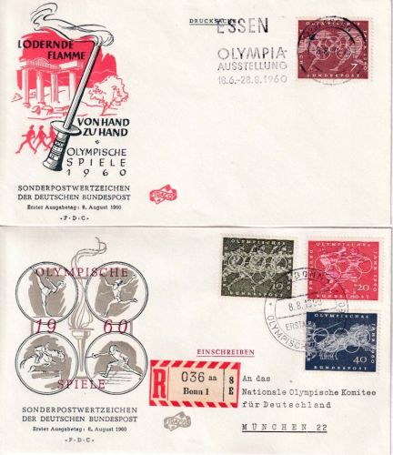 BRD - Olympiade 1960 Satz/2 Schmuck-FDC (1x Einschreiben) ESST/Masch.-ESST Bonn
