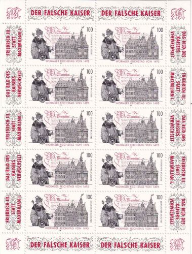 BRD - 500 J. Wormser Reichstag postfr. 10er-Bogen Zudruck "Der falsche Kaiser"