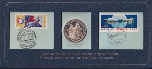 USA/UdSSR - Apollo-Suyuz Space Mission Marken u. Sterling Silber Medaille 1975