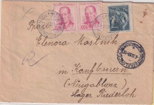 CSSR - Jablonec (Gablonz) 1956 Brief n. Kaufbeuren-Neugablonz (Lager Riederloh)