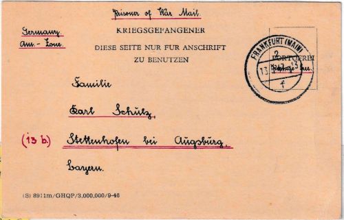 All.Bes./Ägypten - Ismailia 27.4.47 Kriegsgefangenenkarte n. Stettenhofen
