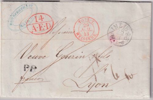 Thurn & Taxis/Frankreich - Mainz 28.7.43 K1 Francobrief n. Lyon - mit Inhalt
