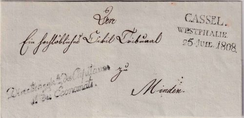 Thurn & Taxis - Cassel Westphalie L2 + Dat.-L1 25. Juil. 1808 Dienstbrief