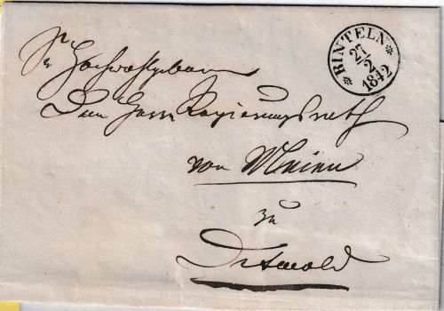 Thurn & Taxis - Rinteln 27/2 1842 untaxierter (!) Brief n. Detmold - mit Inhalt