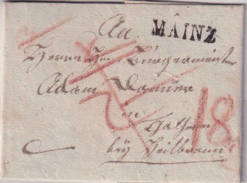 Thurn & Taxis/Württemberg - Mainz L1 Portobroief n. Thalheim b. Heilbronn 1817
