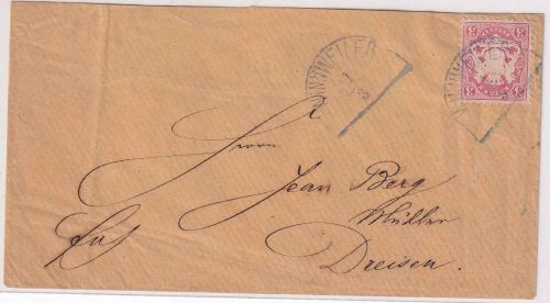 Bayern - 3 Kr. Wappen gez. Brief blauer HKS Winnweiler 1/3 n. Dreisen
